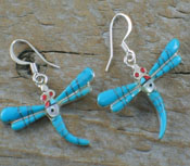 Earrings Blue Turquoise Inlay Dragonfly